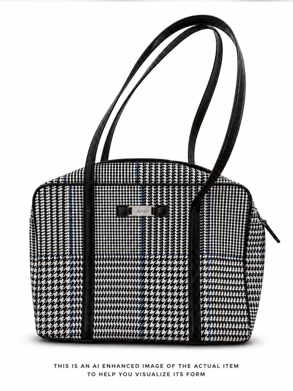 Lauren Ralph Lauren Black & White Houndstooth Shoulder Tote - Picture 4 of 6